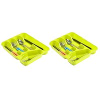 2x stuks bestekbakken/bestekhouders 5-vaks lime groen L27 x B34 x H5 cm