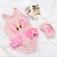 Swan Flamingo meisjes badmode met badmuts maat: 3XL (7-8years) (roze flamingo)