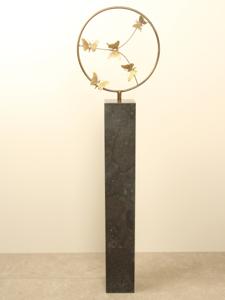 Bronzen sculptuur ring met 5 messing vlinders, Ø 32 cm