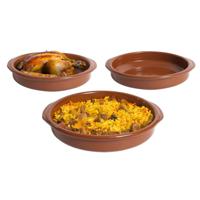 Tapas serveerschalen set - 1x D30 cm en 2x D22 cm - rond - Spaans terracotta ovenschaaltjes