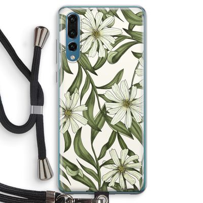 Wit bloemenpatroon: Huawei P20 Pro Transparant Hoesje met koord