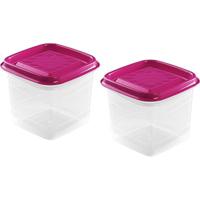 Vershoudbakjes Hega - set van 2x stuks - 0.7 liter - transparant/fuchsia - L11 x B11 x H12 cm - thumbnail