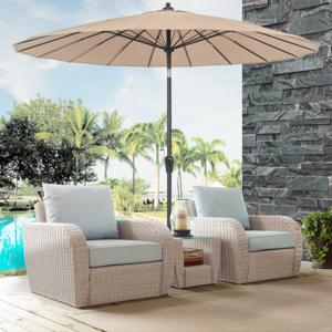 Ø 265 cm Tuinparasol Kantelbare Parasol met Zwengel Buiten Paraplu met 18 Stangen & UV-bestendig Doek