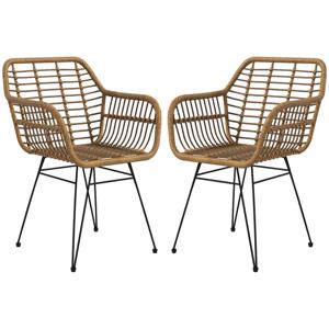 HOMCOM Set van 2 Boho-Stijl Stoelen, Keukenstoelen, PE-Rattan, 56 x 60 x 79 cm, Natuurlijk + Zwart