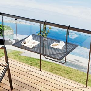 Opvouwbare Balkon tafel Rechthoekige Hangtafel om op te Hangen Metaal Vouwtafel Zwart