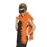Venetiaans oogmasker in het zwart - Met dikke veren Boa in het oranje - 180 cm - Dames