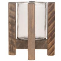 Bellatio design Waxinelichthouders - op standaard - hout - 21 cm
