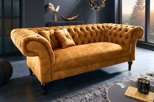 Chesterfield Design 3-zits loungebank PARIS 225cm mosterdgeel fluweel 3-zits inclusief kussens - 41249