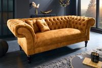 Chesterfield Design 3-zits loungebank PARIS 225cm mosterdgeel fluweel 3-zits inclusief kussens - 41249 - thumbnail
