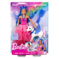 Mattel eenhoornpop met blauw haar, roze jurk en alicorn