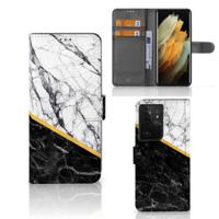 Samsung Galaxy S21 Ultra | Bookcase | Marmer Wit Zwart - Origineel Cadeau Man