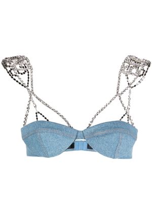GCDS bralette en jean à bretelles strassées - Bleu