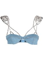 GCDS bralette en jean à bretelles strassées - Bleu - thumbnail