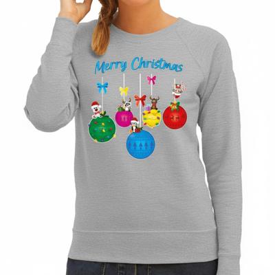 Kersttrui / sweater voor dames - kerstballen - grijs - kerstdiertjes - Merry Christmas Kersttrui / sweater voor dames - kerstballen - grijs - kerstdiertjes - Merry Christmas