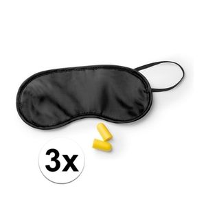 3x Slaapmaskers zwart met oordoppen