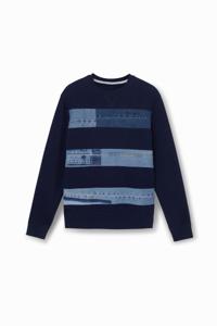 Fleece sweatshirt met denim patches - BLUE - S