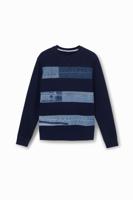 Fleece sweatshirt met denim patches - BLUE - S - thumbnail