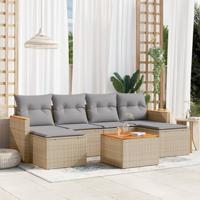 7-delige Loungeset met kussens poly rattan gemengd beige