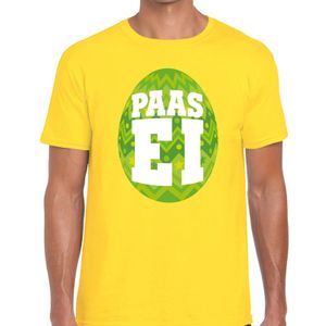 Paasei t-shirt geel met groen ei voor heren