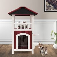 Houten Kattenhuis met 2 Verdiepingen Asfaltdak Balkon Regengordijn Springplatforms Verwijderbare Vloer Weerbestendig