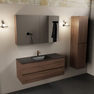 Mondiaz Aivy badmeubel 120cm mocha met wastafel solid surface urban midden 1 kraangat en spiegelkast