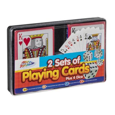 Grafix 2 pakjes speelkaarten en 4 dobbelstenen