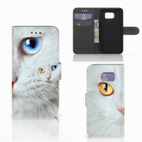Samsung Galaxy S6 | S6 Duos Telefoonhoesje met Pasjes Witte Kat - thumbnail