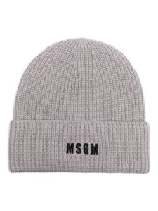 MSGM bonnet nervuré à logo brodé - Gris