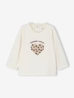 T-shirt baby met lange mouwen en luipaardhartmotief ecru