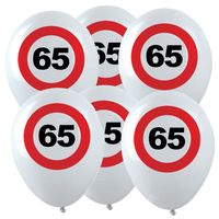 24x Leeftijd verjaardag ballonnen met 65 jaar stopbord opdruk 28 cm