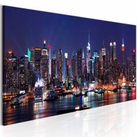 Schilderij - Leven in de Avond - New York , blauw