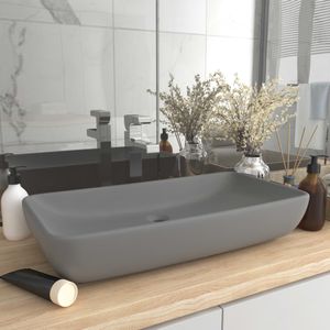 VidaXL Wastafel rechthoekig 71x38 cm keramiek mat lichtgrijs