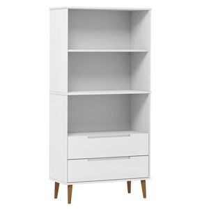 The Living Store MOLDE Boekenkast - 85 x 35 x 170.5 cm - wit grenenhout - uv-vernis