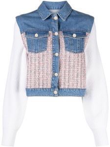 Maje cropped tweed-panelled denim jacket - Rose