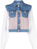 Maje cropped tweed-panelled denim jacket - Rose - thumbnail