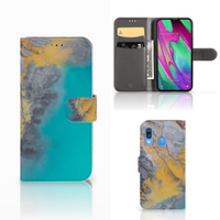 Samsung Galaxy A40 Bookcase Marble Blue Gold