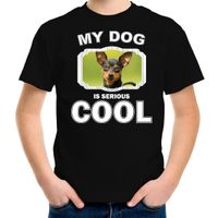 Dwergpinscher honden t-shirt my dog is serious cool zwart voor kinderen Dwergpinscher honden t-shirt my dog is serious cool zwart voor kinderen