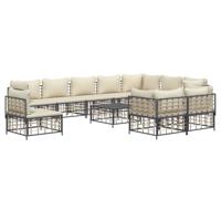 vidaXL 11-delige Loungeset met kussens poly rattan antracietkleurig - thumbnail