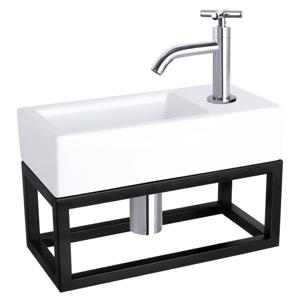 Differnz Ravo fonteinset keramiek - kraan kruis - met handdoekrek - 38.5 x 18.5 x 9 cm - chroom