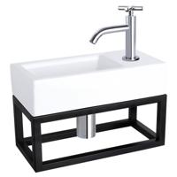 Differnz Ravo fonteinset keramiek - kraan kruis - met handdoekrek - 38.5 x 18.5 x 9 cm - chroom