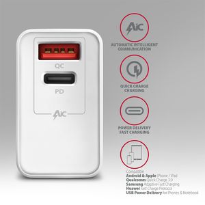 AXAGON ACU-PQ22W USB-oplader Thuis Aantal uitgangen: 2 x USB-A, USB-C USB Power Delivery (USB-PD), Qualcomm Quick Charge 2.0, Qualcomm Quick Charge 3.0