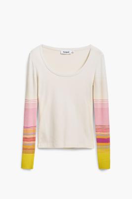 T-shirt met bedrukte mouwen - WHITE - XS