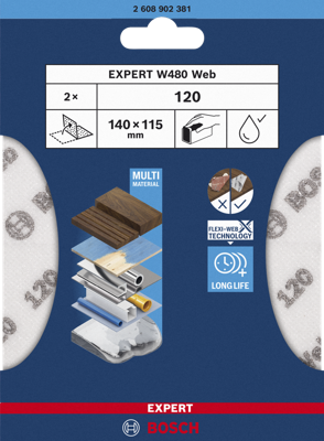 Bosch Accessoires EXPERT Schuurvel Web W480 115 x 140 mm, G120, 10x - 2608902385