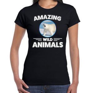 T-shirt ijsberen amazing wild animals / dieren zwart voor dames