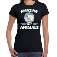 T-shirt ijsberen amazing wild animals / dieren zwart voor dames - thumbnail