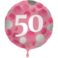 Folieballon 50 Jaar Glossy Pink - 45cm - thumbnail