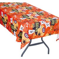 Halloween/horror thema feest tafelkleed - spookjes - oranje - stevig papier - 177 x 134 cm - thumbnail