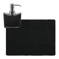 MSV badkamer droogloop tapijt - Langharig - 50 x 70 cm - incl zeeppompje 260 ml - zwart - Badmatjes