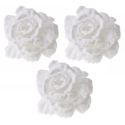 6x Kerstboomversiering bloemen op clip witte kerstbloemen 10 cm 6x Kerstboomversiering bloemen op clip witte kerstbloemen 10 cm