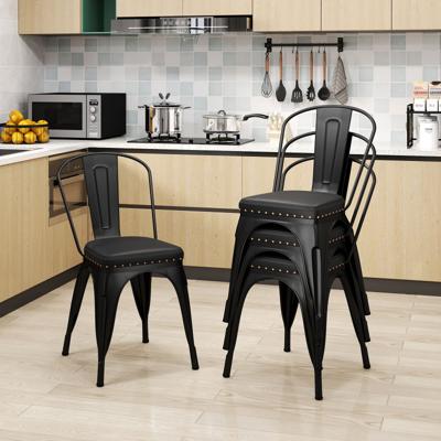 Eetkamerstoelen 4-delige set Bistrostoel Metaalstoel Stapelbaar Keukenstoelen met Bekleding Tuinstoelen met Rugleuning 44 x 53 x 84 cm Zwart